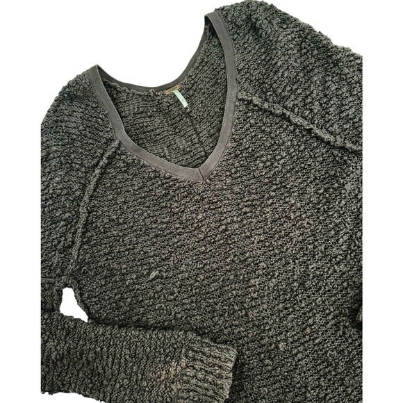 Free People Songbird Oversized Chunky Knit‎ V-Neck Sweater Brown Medium Weight - Picture 7 of 10